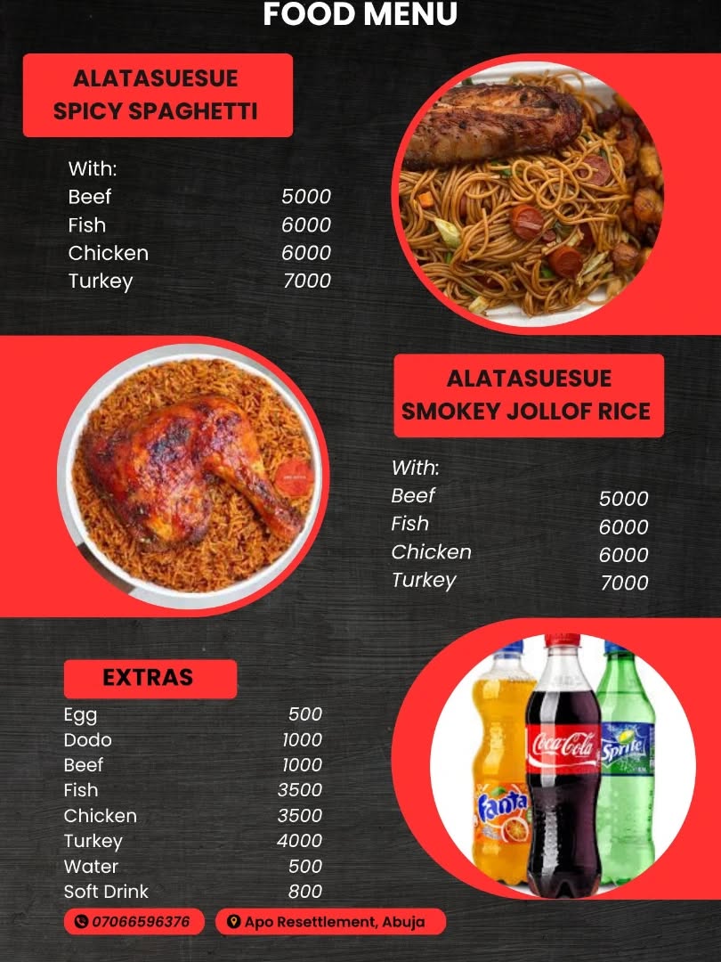 ORDER OUR DELICIOUS SIGNATURE PEPPER SAUCE TODAY!😋❤️‍🔥🌶💃🏾👍🏾
.
ORDER YOUR LUNCH PACKS TODAY! 😋 ❤️‍🔥🌶👍🏾💃🏾
.
Send a WhatsApp message on 07066596376 Now to Place Your Order!
.
ORDER our delicious Bowls of Pepper Sauce, "Obè Átásuésué"
.
1.5 litre Bowl - N 15 000

3 litre Bowl - N 30 000

5 litre Bowl - N 60 000
.
🔊CALL US TODAY ON OUR HOTLINE:  07066596376 😁👍🏾😋❤️‍🔥🌶️🍲
.
#alatasuesue #peppersauce #atadindin #friedstew #pepper #alata #obeata #obeatasuesue #obealatasuesue #sauce #friedpeppersauce #friedpepperstew #friedpepper #stew #ata #reels #explorepage #abujabusiness #abujabukka #abujabukkarice
