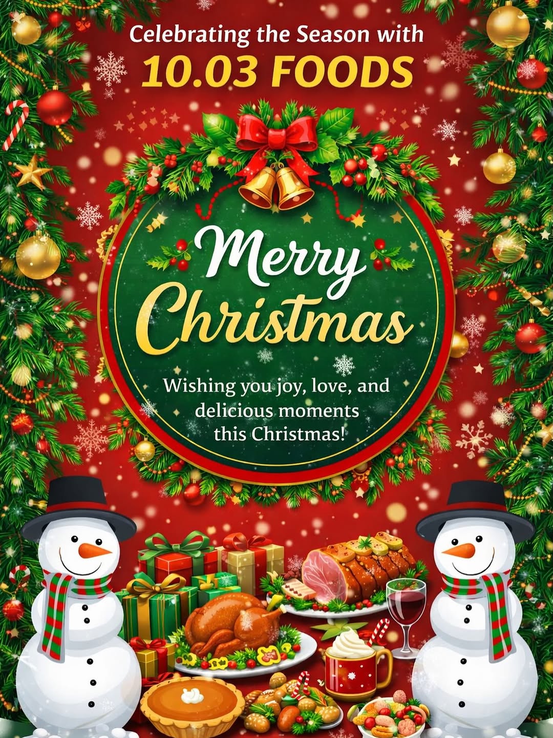 Season’s greetings from 10.03 Foods! 🎄✨
May your Christmas be filled with love, laughter, and amazing meals. Thank you for your support always ❤️#1003Foods#ChristmasVibe#FestiveSeason #LoveAndFood#ChristmasCelebration SeasonGreetings