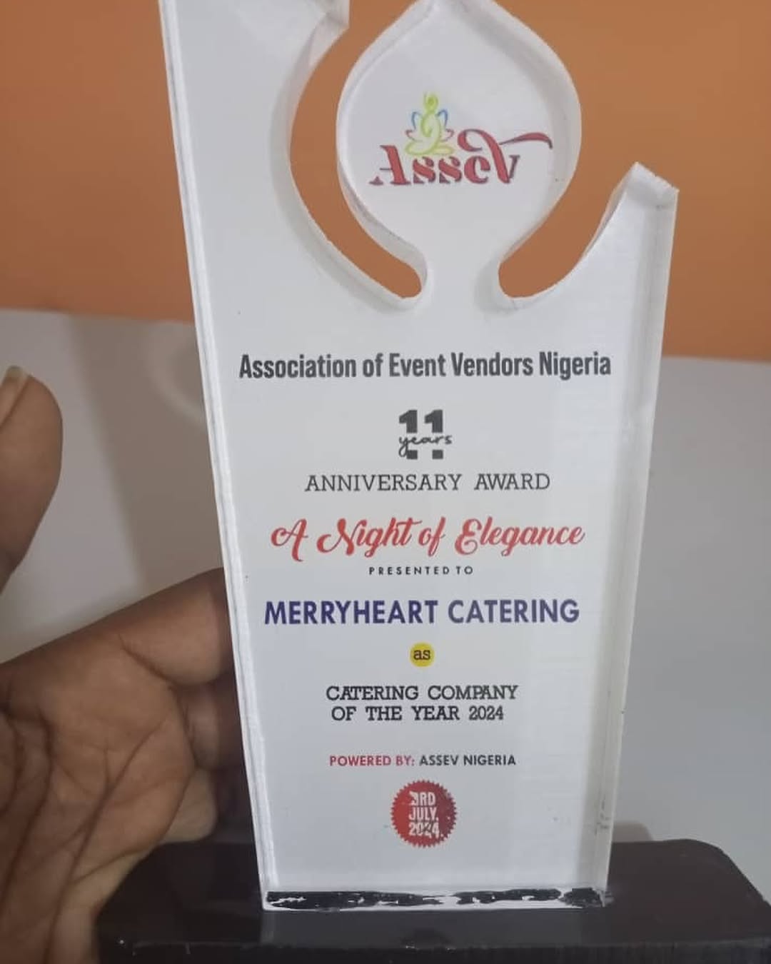 “Seeth a man diligent in his work, He shall stand before kings and not mere men”

Grateful to God for the recognition, for nomination and ultimately bagging this Awards. Grateful to God for this is marvelous in my eyes.

Thank you @assevnigeria thank you to the beautiful Merryheartcatering team, thankful to our clients and our supporters. 

This recognition is a nudge for us to do more, be more and we promise we never relenting 💯

Congratulations to us all🎉🎉🎉

#assevnews 
#11yearsanniversary 
#anniversaycelebration 
#assevmembers 
#AssevAnniversaryAndAwards
#AssevAwards
#AssevAnniversary
#ASSEVAward
#CelebratingExcellence
#11YearsOfASSEV
#ASSEVSuccessStory
#assevawards2024
#assevnightofelegance